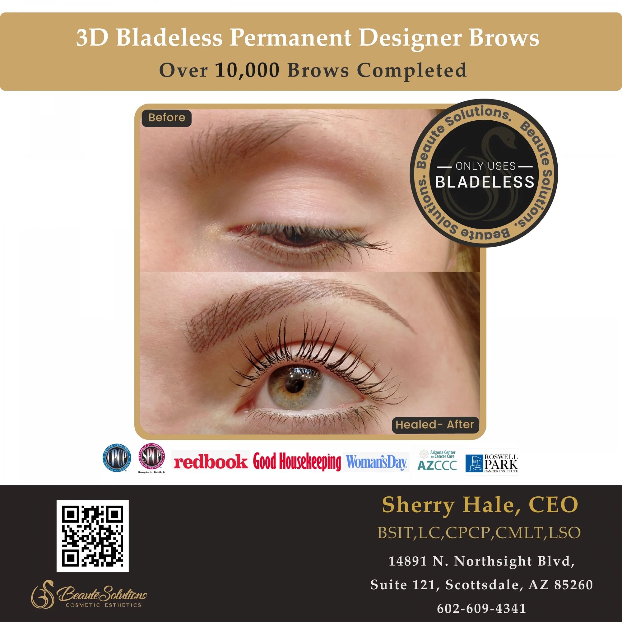 3D bladeless permanent designer brows — healed before & after