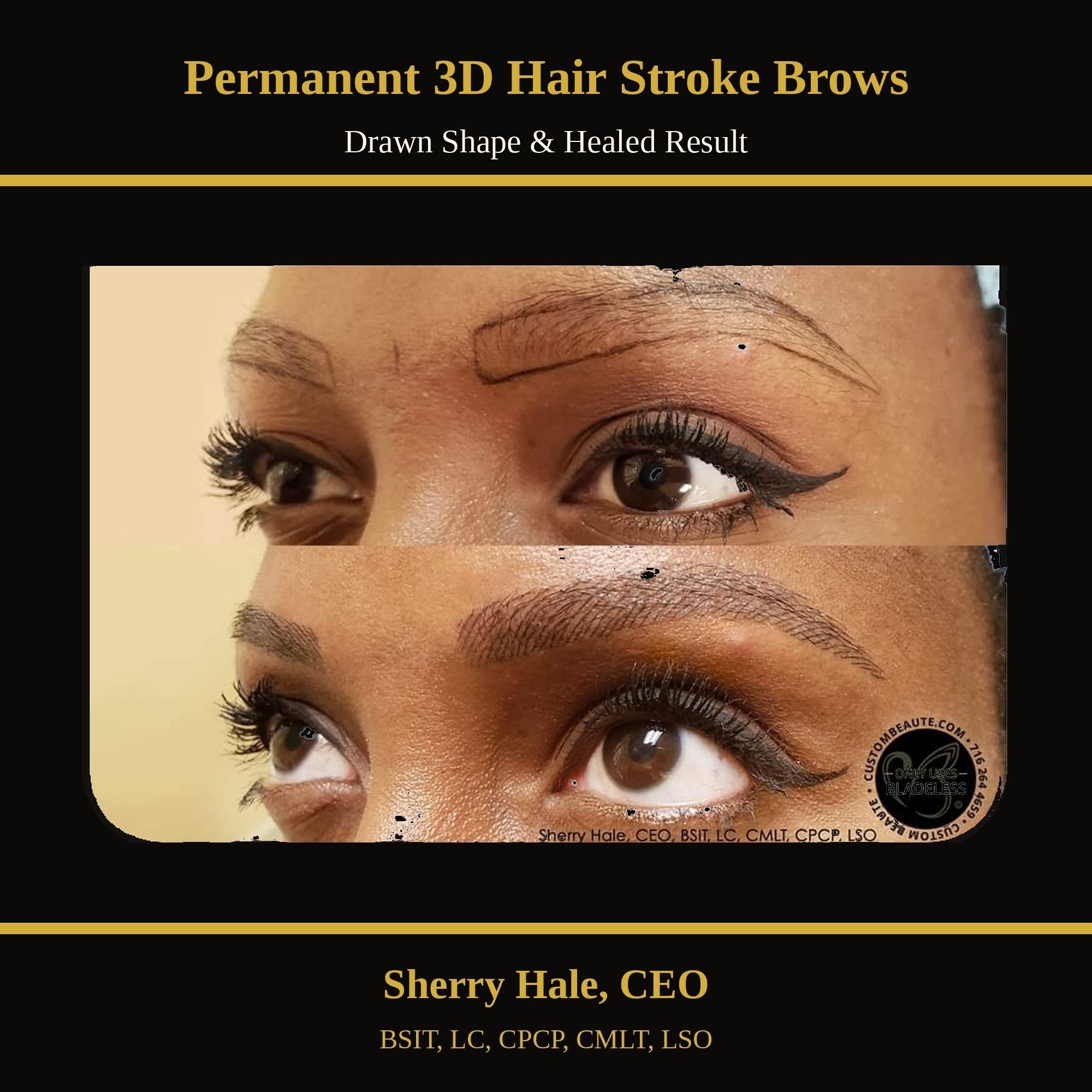 Permanent 3D hair stroke brows — drawn shape & healed result