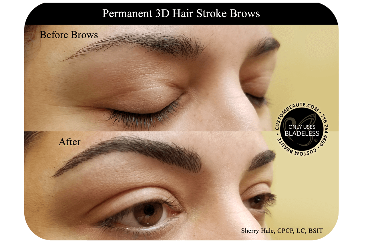 Permanent Brows: before and after comparison - Custom Beaute Cheektowaga New York
