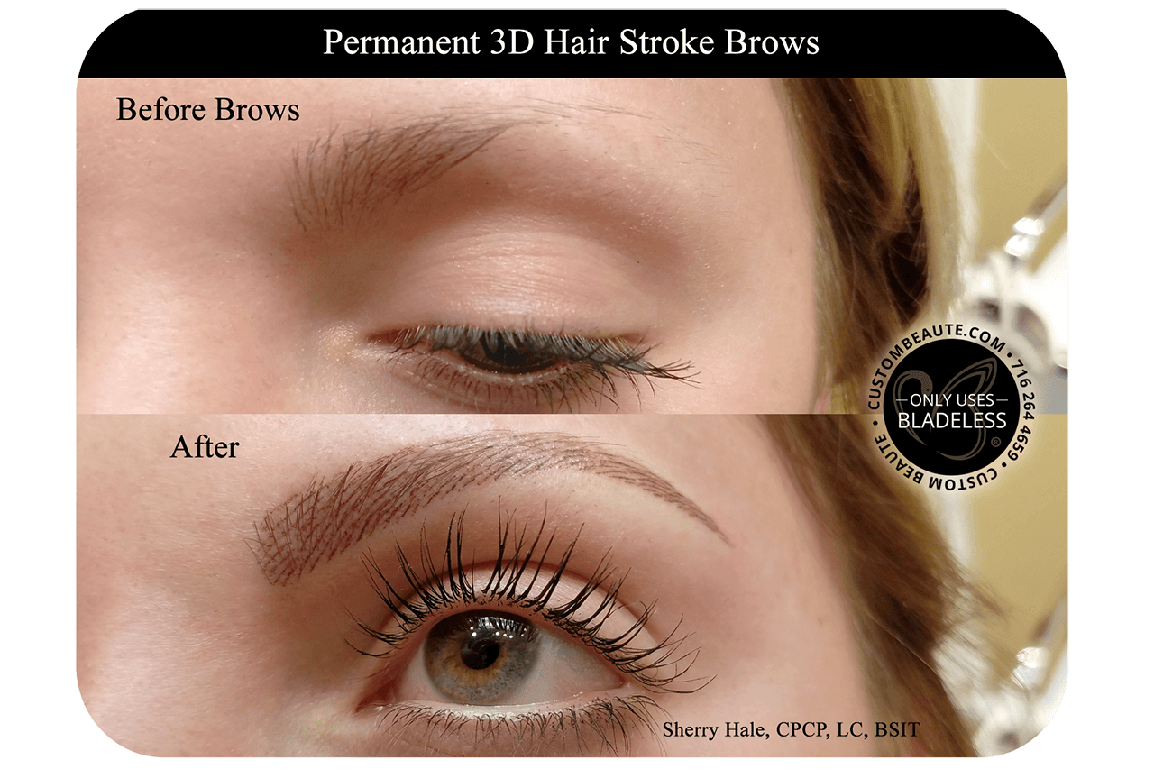 Permanent Brow Makeup: Before and After - Custom Beaute Tonawanda New York