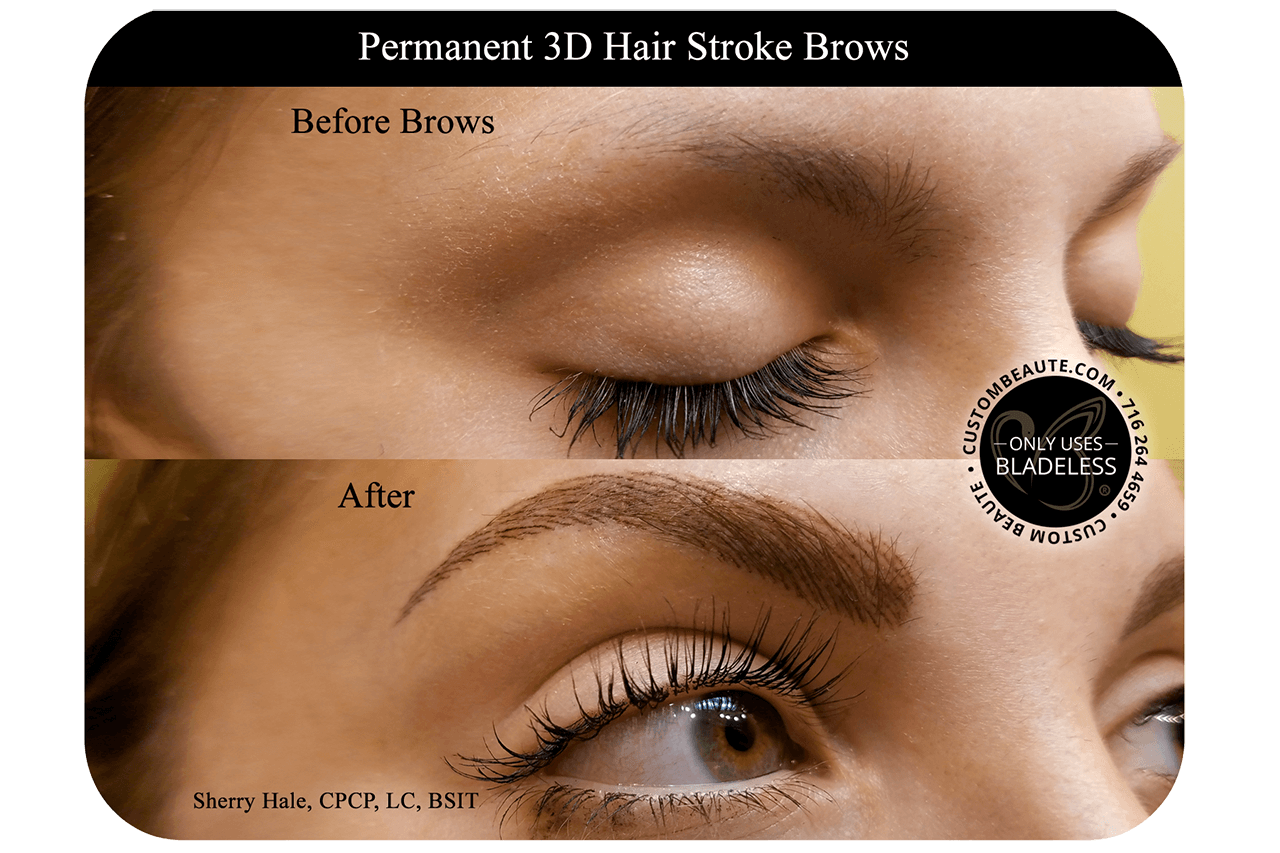 Permanent 3D Hair Stroke Brows results - Custom Beaute Buffalo New York