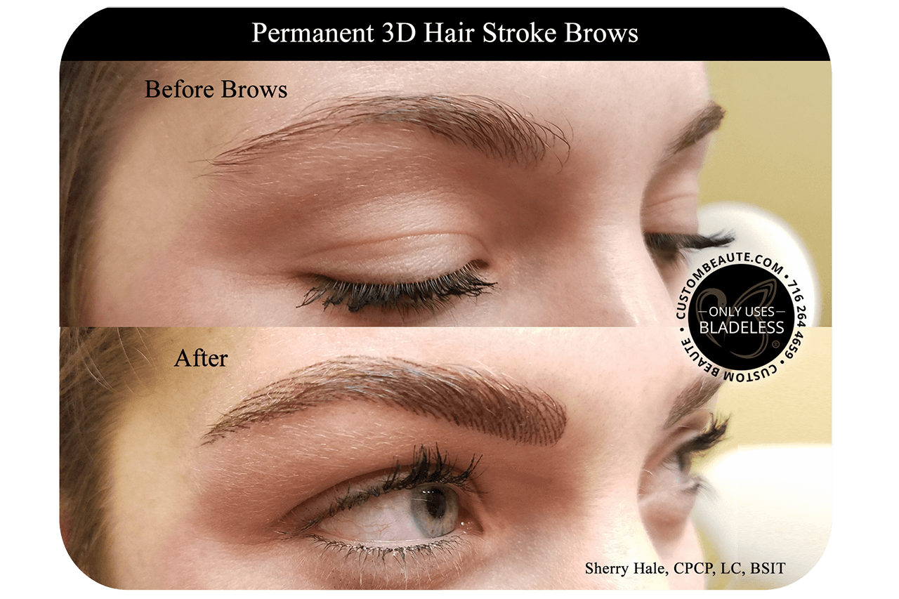 Permanent Brows: before and after - Custom Beaute Amherst Buffalo New York